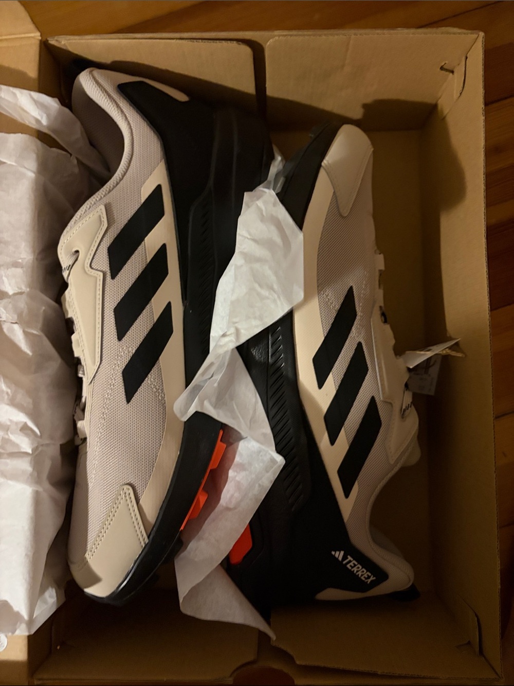 adidas Terrex Trail Shoes in Beige and Black with Orange Accents